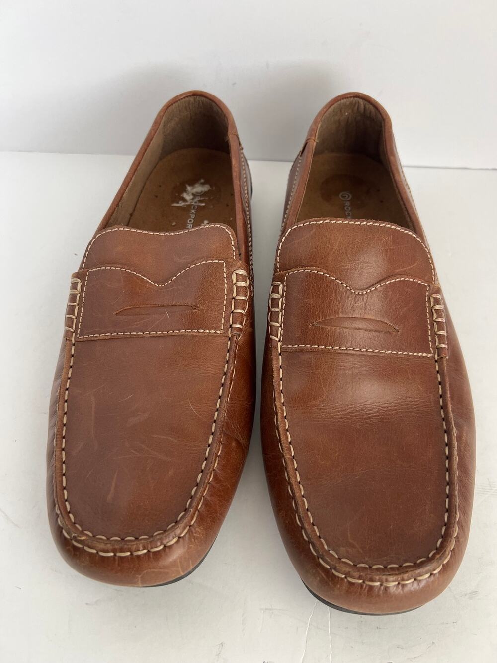 Rockport Men Cognac Brown Leather Driver Slip On Penny Loafers Size 12